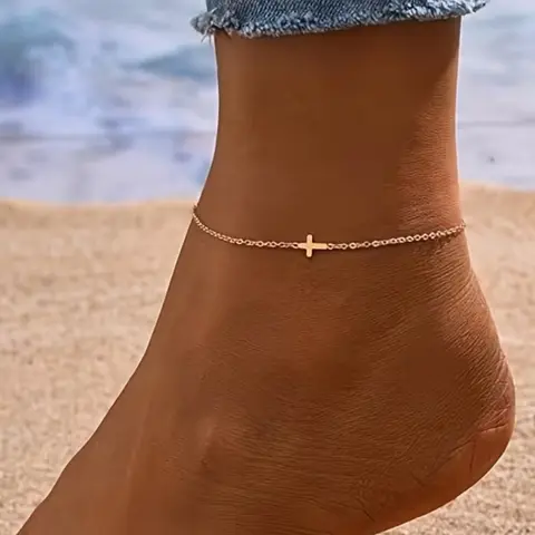 2026 Summer Beach Anklet, Elegant Cross Design, 18k Gold Plated, Embedded Colorful Pearls, Simple Summer Anklet, Anklet Jewelry, Perfect Gift, Ankle Bracelets
