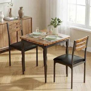 Garvee Esstisch Set für 2, Esstisch und Stühle 2er Set, 3-teiliges Esstisch-Set mit spiralförmigen Tischbeinen für kleine Räume, Küche, Wohnung, Braun