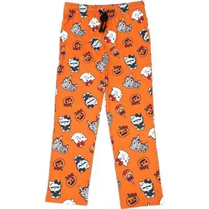 Katty Katty Hello Halloween Cosy Pyjamas Pants Soft Cute Kawaii Orange Spooky Gift Clothing Fabric Loungewear , Cozy Cartoon Homewear for Halloween, Fall Outfit,Comfort for the Ultimate Sleep Adventure, Gifts for Wife Husband