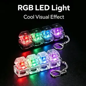 2PCS 4 Keys Mechanical Keyboard Fidget Keychain –Fidget Keyboard Clicker Toys with RGB Light Effect, Stress Relief Decompression Gadget for Students & Office Workers, Fun Keychain Gift