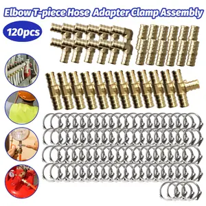 120Pcs PEX Fittings Kit Straight Elbow Pipe Connectors 1/2 Inch PEX Copper Crimp Rings Assortment Set Plumbing Pipe Connection Repair Accessories for Water Pipe Installation Household Plumbing Work
