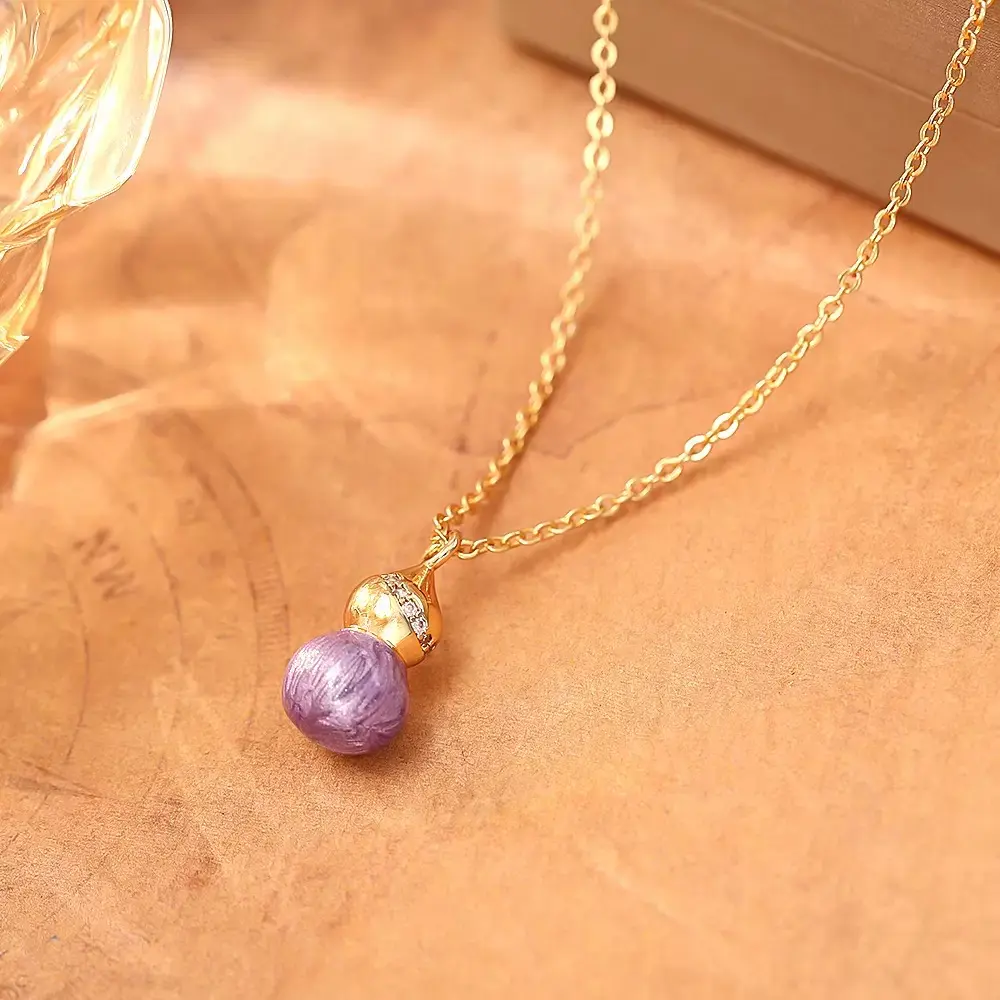 LisiZen Luxury Sparkling Zircon Gentle Purple Gourd Necklace Unique Design Fashionable Personality Collarbone Chain DZXL4054