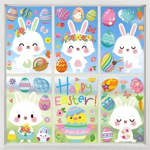 174Pcs Easter Bunny Window Clings Decorations, Double Sided Easter Window Static Stickers Happy Easter Flower Egg Window Decals for Home Office Classroom Easter Spring Party Decorations