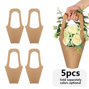 Mother's Day Valentine's Day Leather Paper Handbag, Flower Bag Set of 5 with Handles, Hanging Bouquet Packaging, Party Gift Decor