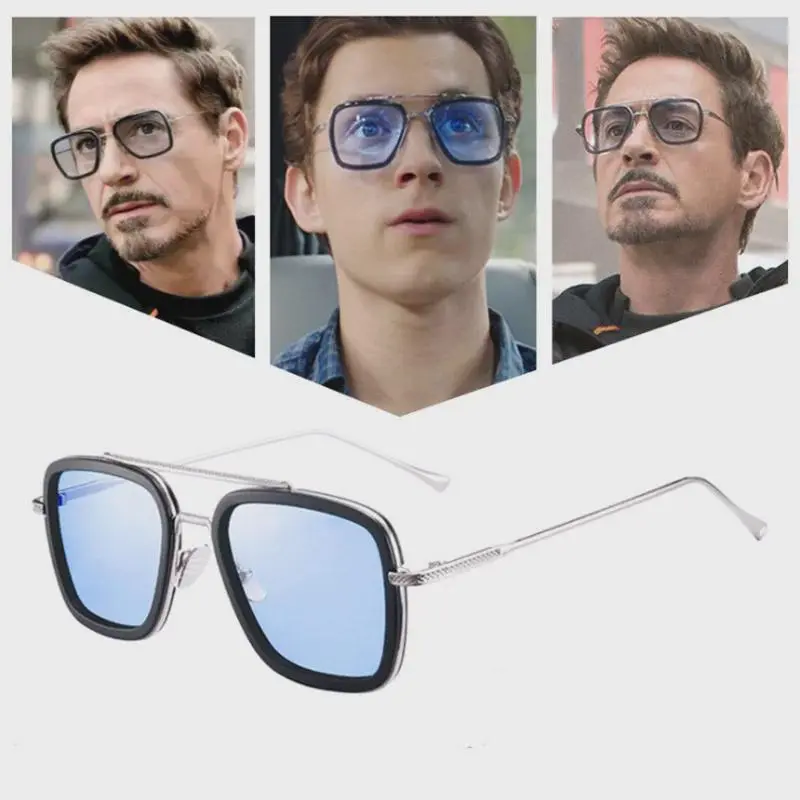 Fashion Square Frame Sunglasses, Tony Stark Style Shades, Women Men Retro Sun Glasses, Brand Design Oculos, UV Protection Eyewear, Outdoor Driving Travel Party Glasses, Vintage Male Female Iron Style Accessories