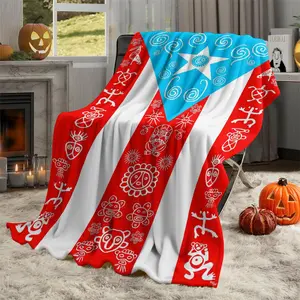 Puerto Rican Totem Blanket Soft Flannel Digital Print Unique Decorative Throw for Sofa Bed Cultural Atmosphere Home Decoration