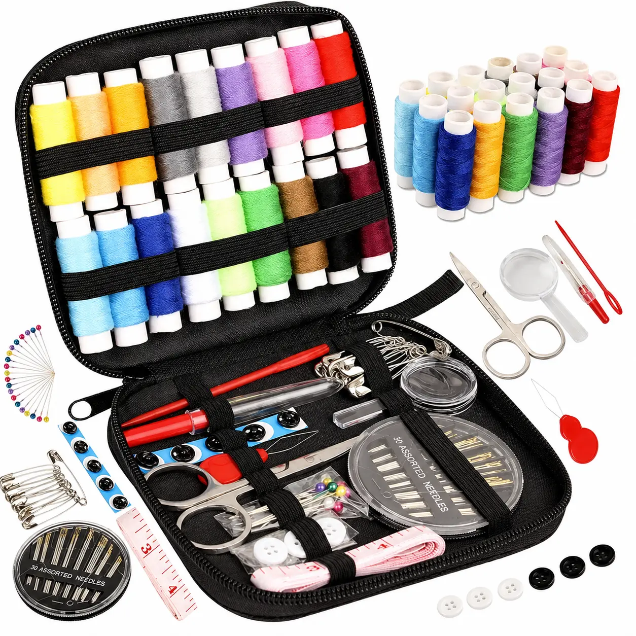 86Pcs Professional DIY Crafts Sewing Kit with Compact Organizer Pouch, Colorful Needles, Tough Threads, Durable Multifunctional Handcraft Supplies for Adults Home & Travel