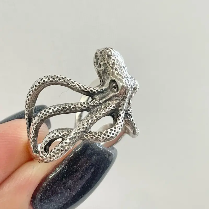 Sterling Silver 925 Octopus Ring Oxidized Finish Sea Jewelry