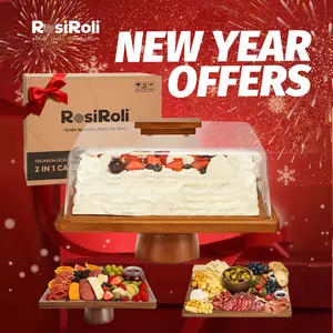 【NewYear2026】Acacia Wood Cake Stand 2in1 with Plastic Lid & Bowl-Square Cake Display Stand for Dessert/Fruit/Cheese/Chips/Donut-Organiser,Valentine’s Day Gift