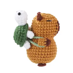 Handmade Capybara Crochet Doll with Mini Turtle - Easter Basket Stuffer - Emotional Support Decor for Teen Girls - Cute Aesthetic Desk Decor - Handmade Crochet Figure