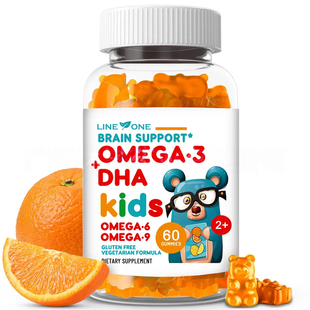 LINE ONE Vegan Omega-3 Kids Gummies - Plant-Based DHA from Algae for Development & Healthy Growth Support |   No Fish Oil, Gluten Free, 60 Delicious Gummies
