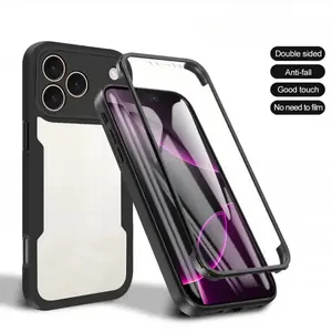 360 Full Body Clear Phone Case with Color Edge, Acrylic Back TPU Bumper PET Front Cover, Shockproof Protective Cover for iPhone 12 13 14 15 16 16E 17 Pro Max Pluss, anti-drop and dustproof phone case, gift for friends, family