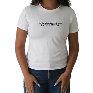 Embroidered Life is Dragging Me By The Baby Tee, Long Crop Tops