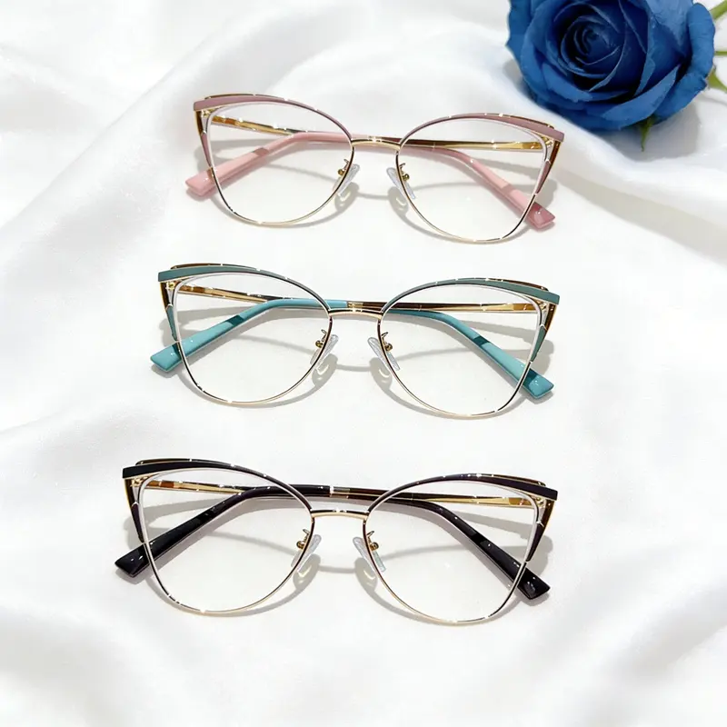 Women's Oversized Metal Butterfly Cat Eye Blue Light Blocking Lens Eyewear (3 Pairs) - Women's Fashion, Comfortable & Retro Style, Female Sports & Casual Glasses for Daily, Office Use