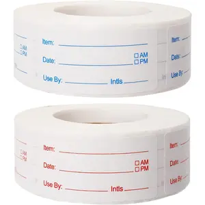 2 Rolls 1000 count Removable  Labels, 1 x 2 Inch Date Stickers for Freezer, Refrigerator  Containers - Easy to Write