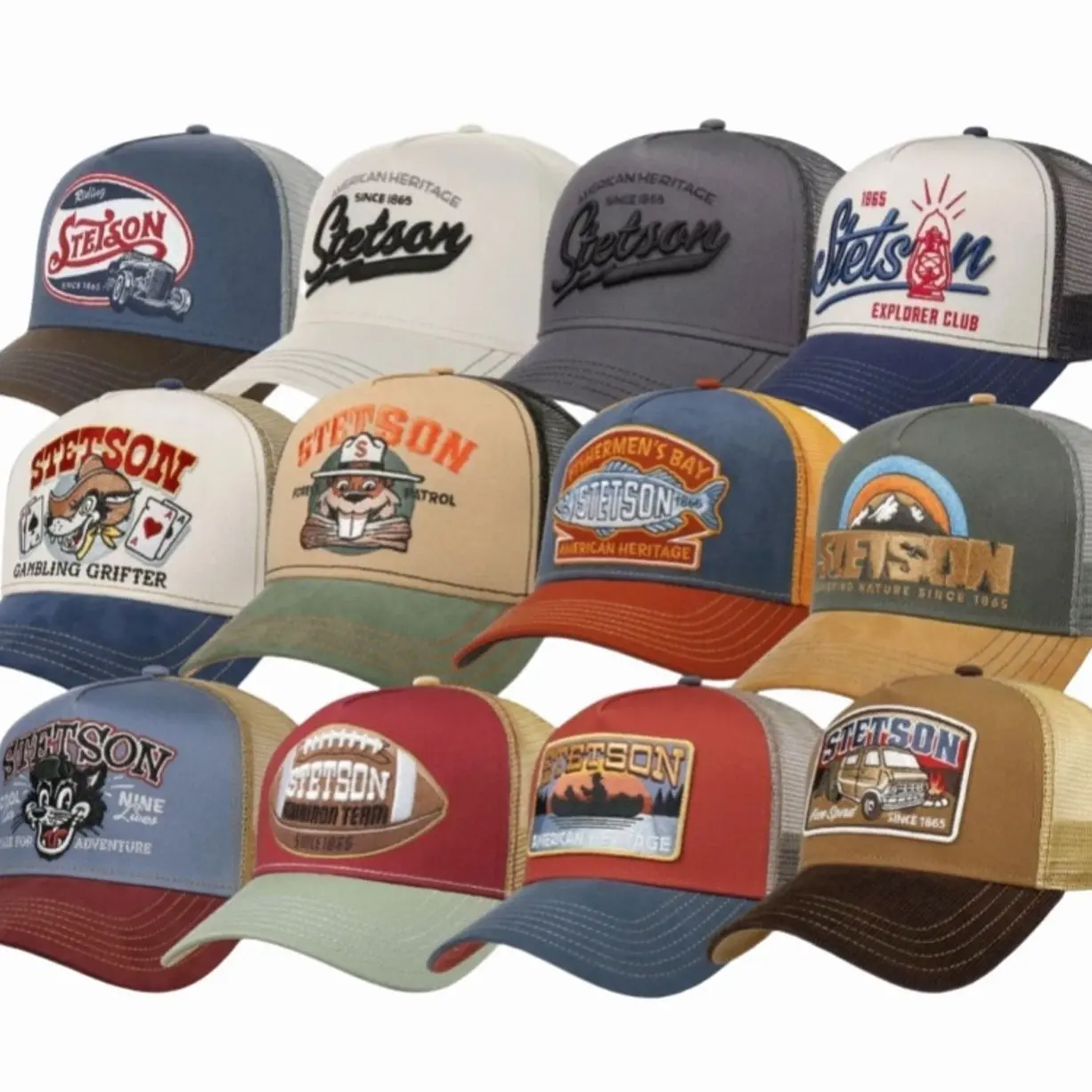 Synacap Vintage Trucker Hat Mesh Snapback Cap Embroidered Patch American Heritage Outdoor Casual Classic Summer Baseball Cap Unisex Sport