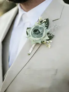 6pcs Sage Wedding Boutonniere with Baby's Breath, Floral Design for Men, Ideal for Weddings & Anniversaries, Elegant Accessory