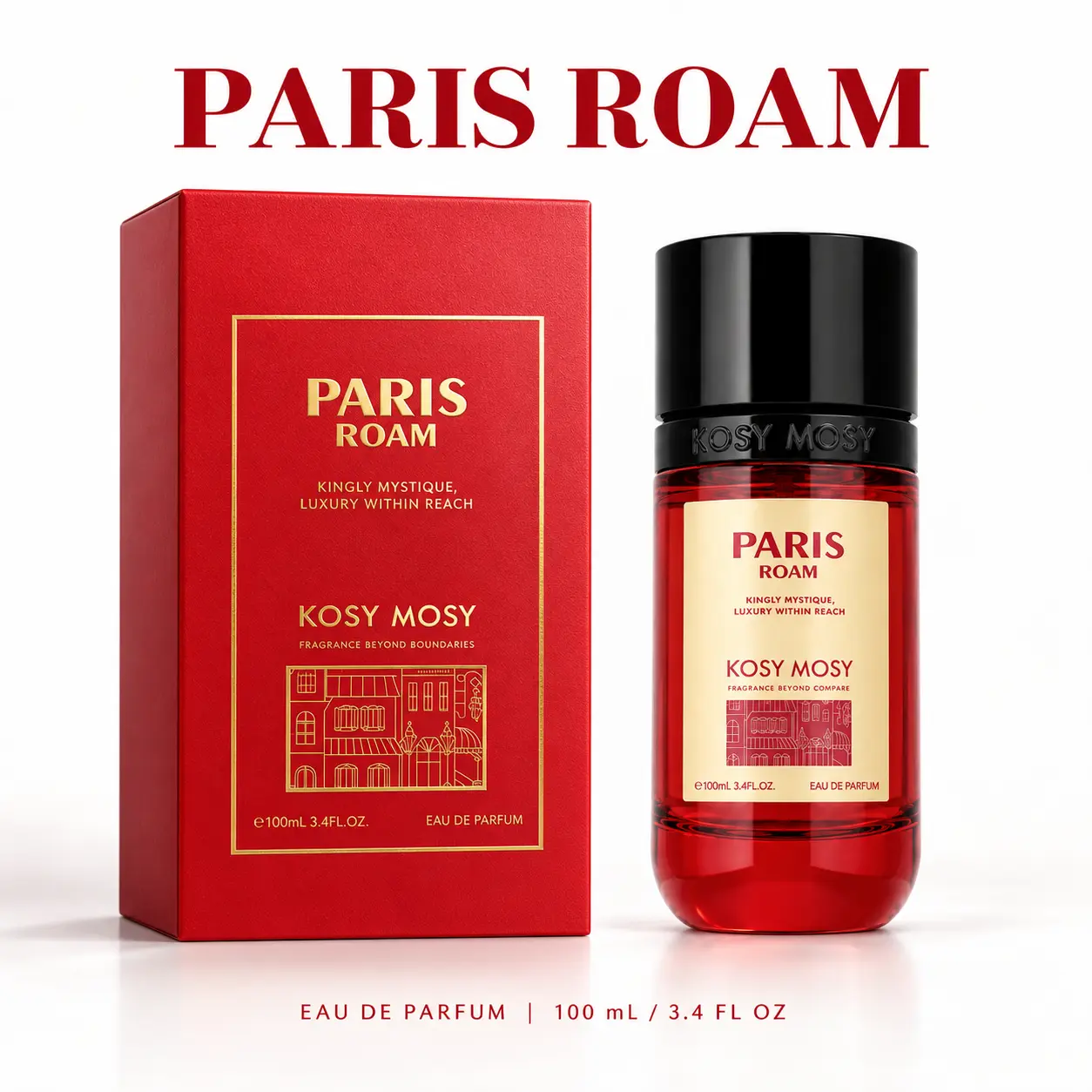 KOSY MOSY PARIS ROAM Women's Alcohol-Based EDP Perfume Collection - 4 Scents, 3.4 fl oz, Long-Lasting Elegant Floral Fragrance with Vanilla Essence, Versatile for Work, Night & Daily Wear