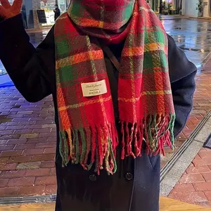 Christmas Plaid Tassel Scarf, Vintage Striped Thickened Warm Shawl, Outdoor Coldproof Neck Guard, Elastic Scarf for Winter Fashion
