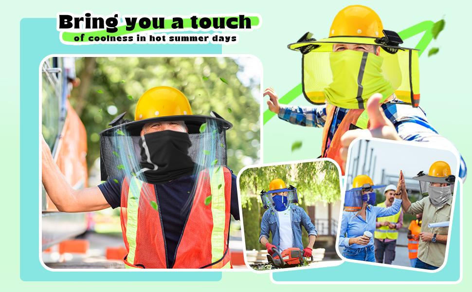 1 Set Sun Hard Hat Shade Outdoor Full Brim Hard Hat Sun Visor with Solar Fans and Neck Sunshade Cover High Visibility Full Brim Mesh with Reflective Strip suitable for Parents Workers Daily Wear Summer Protective Accessories Summer Protection Accessories