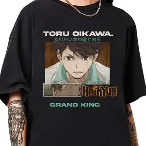Gildan Women's Cotton Short-Sleeve Retro Crew Neck Graphic Tee - Haikyuu Oikawa Toru Grand King Tshirt, Casual Top