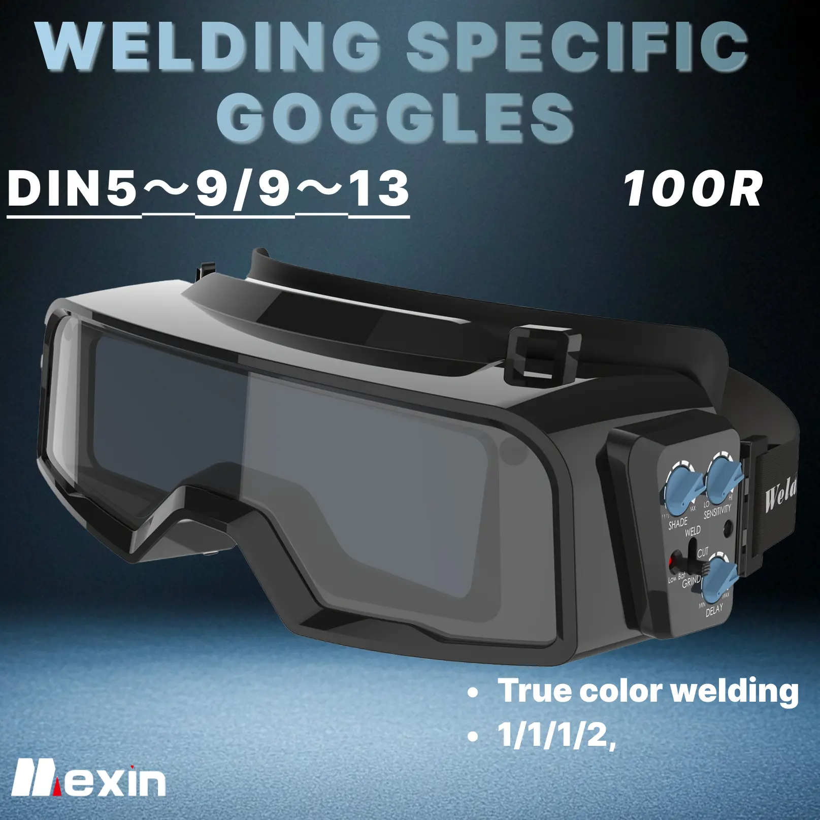 LY-100R-Mexin Auto-Darkening Welding Goggles - Liquid Crystal Eyeglass-Type Safety Helmet Tool, Adjustable Band, Anti-Scratch Coating, Lightweight Flexible Design, Batteries Built-In, Ultraviolet and Infrared Protection for Modern Welding Tasks
