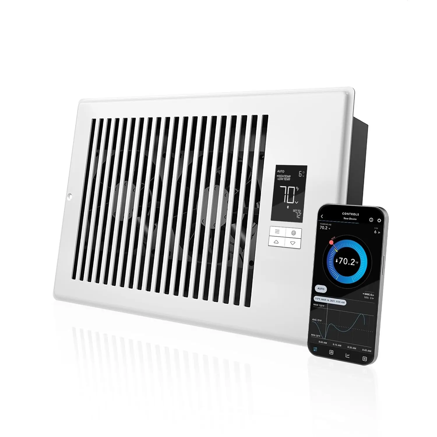 AIRTAP T6 White Register Booster Fan for 6x10 in Register Holes, 10-Speed Quiet Operation, App-Controlled, Improves Heating & Cooling Vent Performance, Manufacturer Warranty