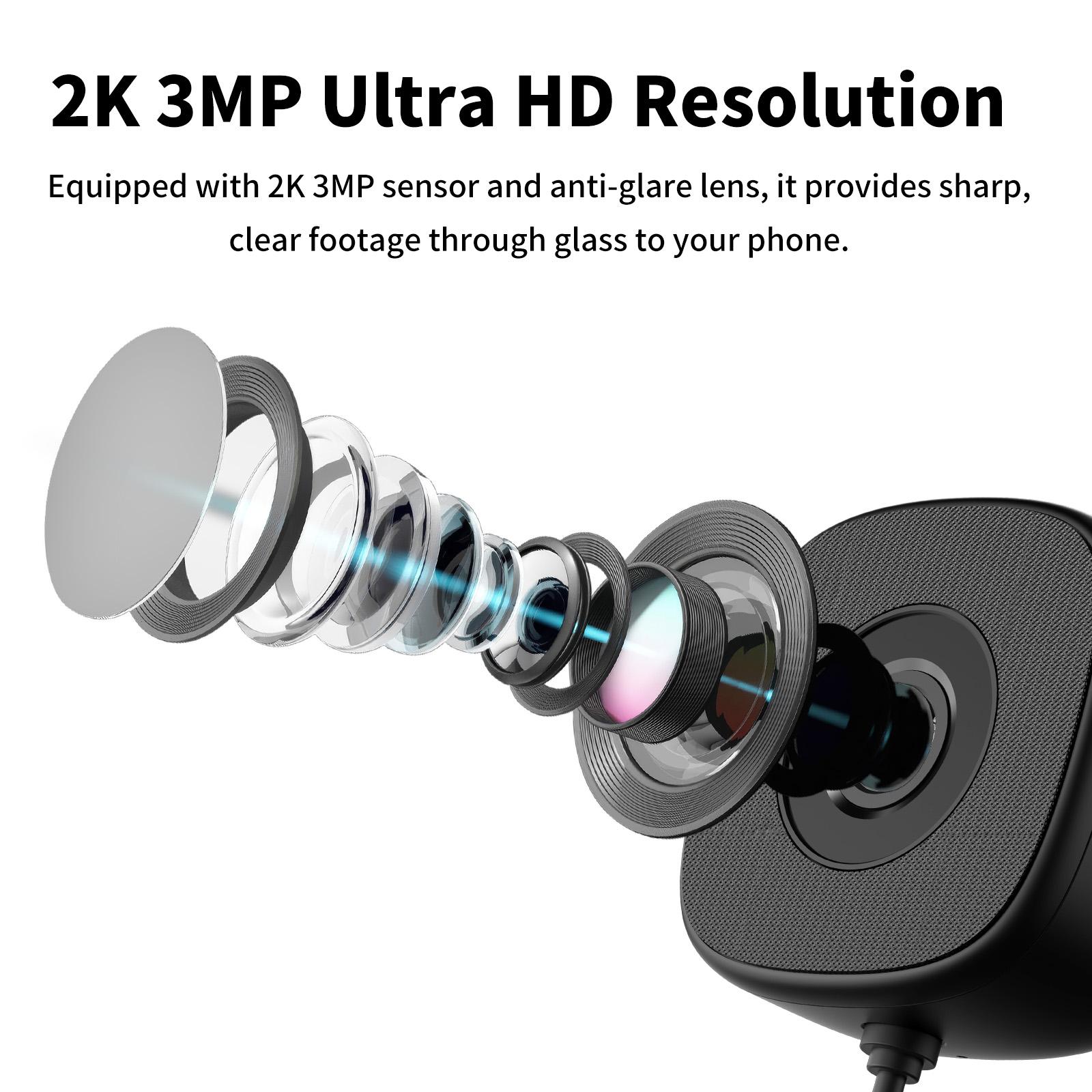 2K 3MP Window Camera Full Color Night Vision No Drill 3-Min Install 2.4G/5G Dual Band WiFi 24/7 Record  WiFi Home Security Camera AI Human Detection Two-Way Audio Indoor Glass Mount for Home Security