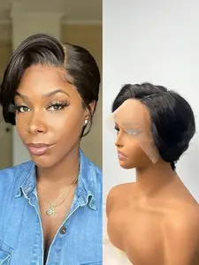13×4 Lace Front 6 Inch Human Hair Wig 1B Short Sassoon Style Natural Comfortable Realistic Soft Breathable Wigs for Female