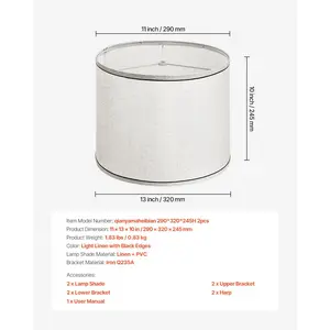 VEVOR Lamp Shade 2 Set, 11 in Topx 13 in Bottomx 10 in High (Spider Fitter), Medium Lampshade with Harp, Replacement Lamp Shade for Table Floor Lamps Pendant Lights, Light Linen with Black Edge