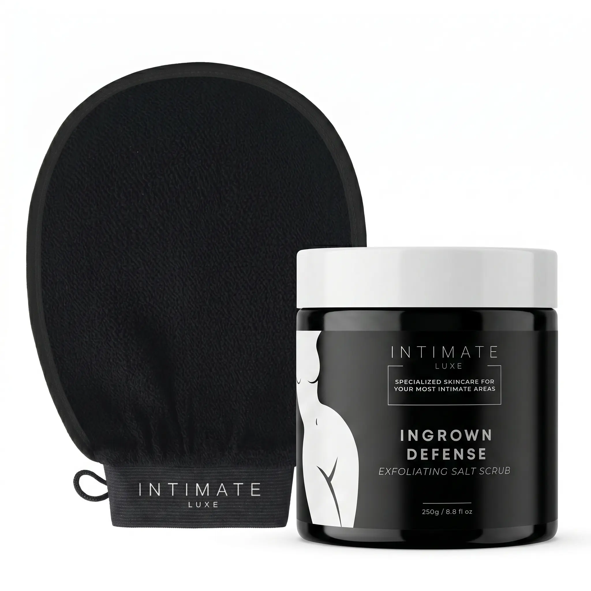 Intimate Luxe Smooth Skin Bundle | Ingrown Defense Scrub + Bump Eraser Exfoliating Mitt | Exfoliating Care for Ingrown Hair, Razor Bumps & Rough Skin
