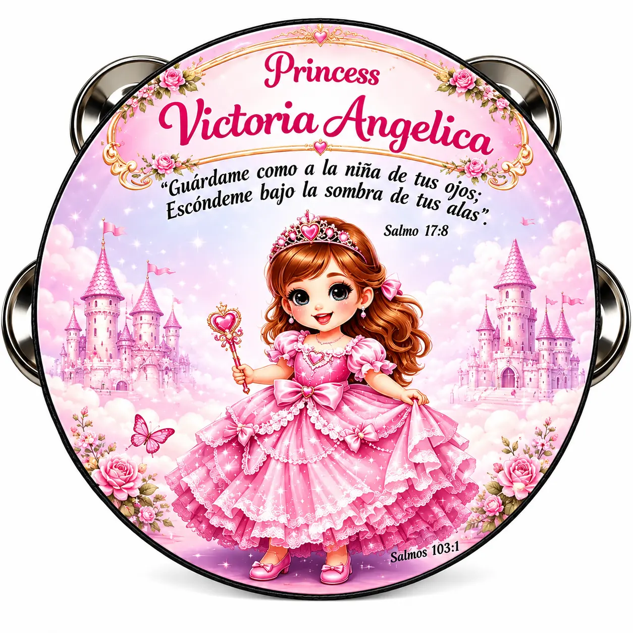 Personalized Princess Ani Tambourine Synthetic Leather Non-Slip Grip Metal Cymbals Handheld Percussion Instrument for Pleasant Sounds