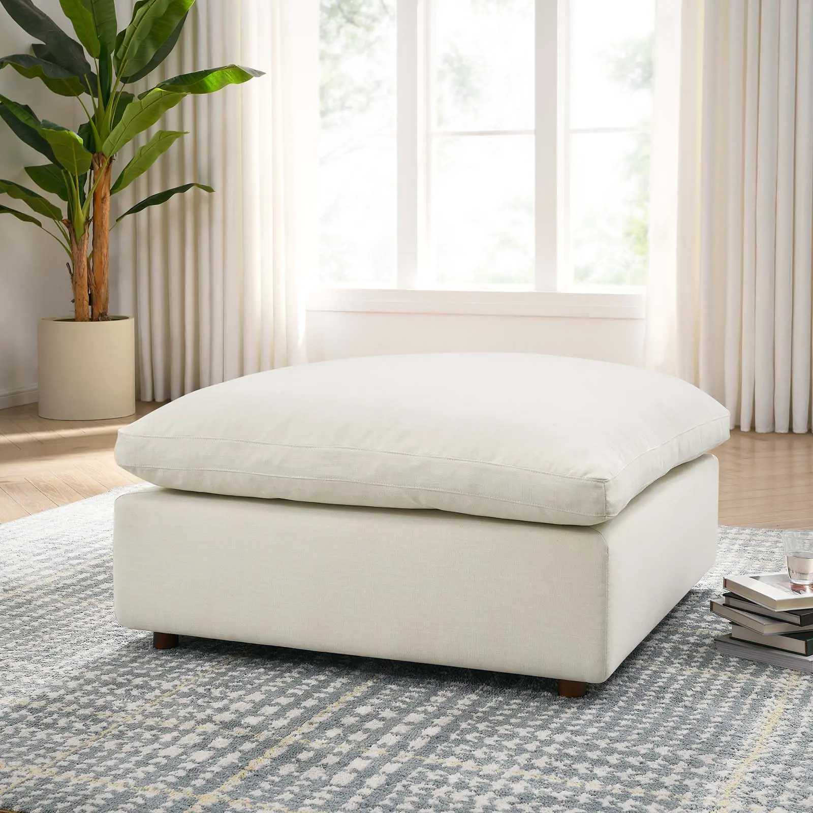 Modway Commix Down-Filled Overstuffed Ottoman, Light Beige Indoor Furniture Stool for Living Room Decor, Furniture Living Room Seating Bench