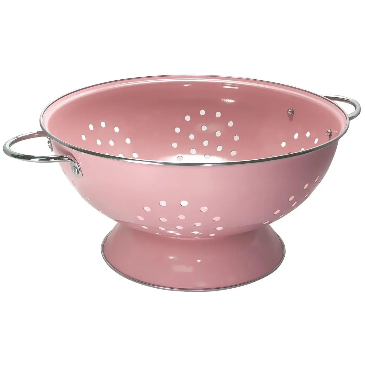 212 MAIN Calypso Basics 7qt Stainless Enamel Steel Colander with Handles, Pink Kitchen Sieve Utensil for Table Display