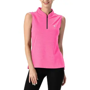 Women's UPF 50+ Golf Polo Shirts Sleeveless Zip Up Athletic Tank Tops Quick Dry