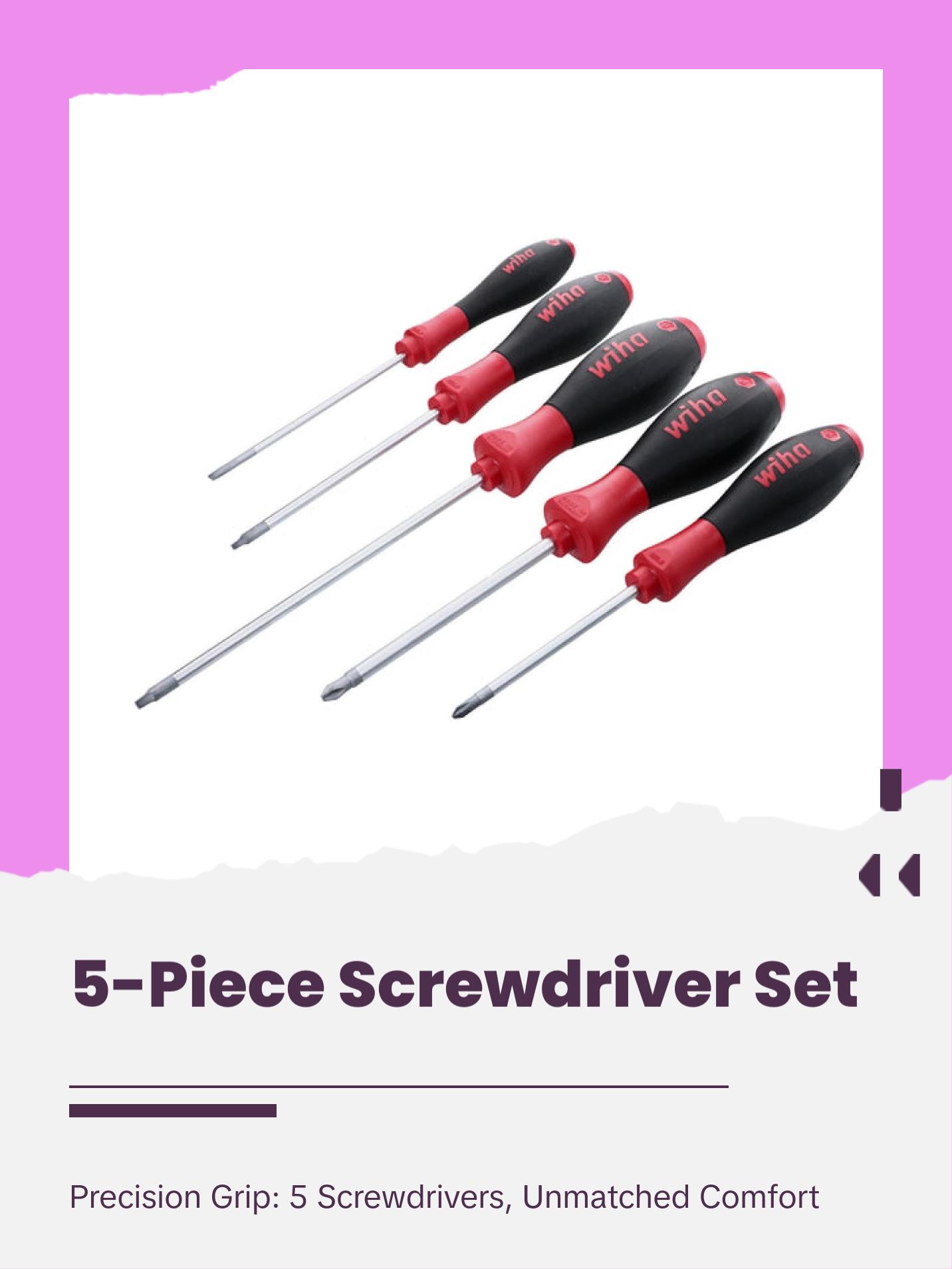 Wiha Tools 30286 5 Piece SoftFinish Slotted and Phillips and Square Screwdriver Set