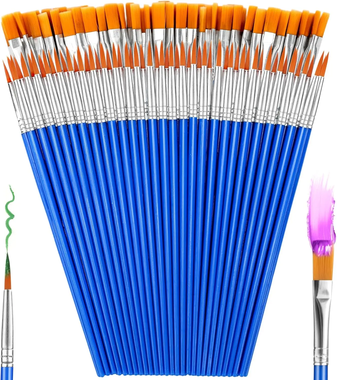66-Piece Kids' Art Supplies Set - Flat/Round Nylon Bristle Brushes with Anti-Rust Aluminum Ferrules, 6.5-Inch Length, Easy Cleaning, Beginner-Friendly for Detail Painting, Acrylic, Watercolor, Ideal for School Art Projects