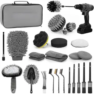 Detailing Kit,  Detailing Brush Set,  Cleaning Drill Brush Kit with Extension Pole, Professional Auto Detailing Supplies for Automobile Interior Exterior Wheels