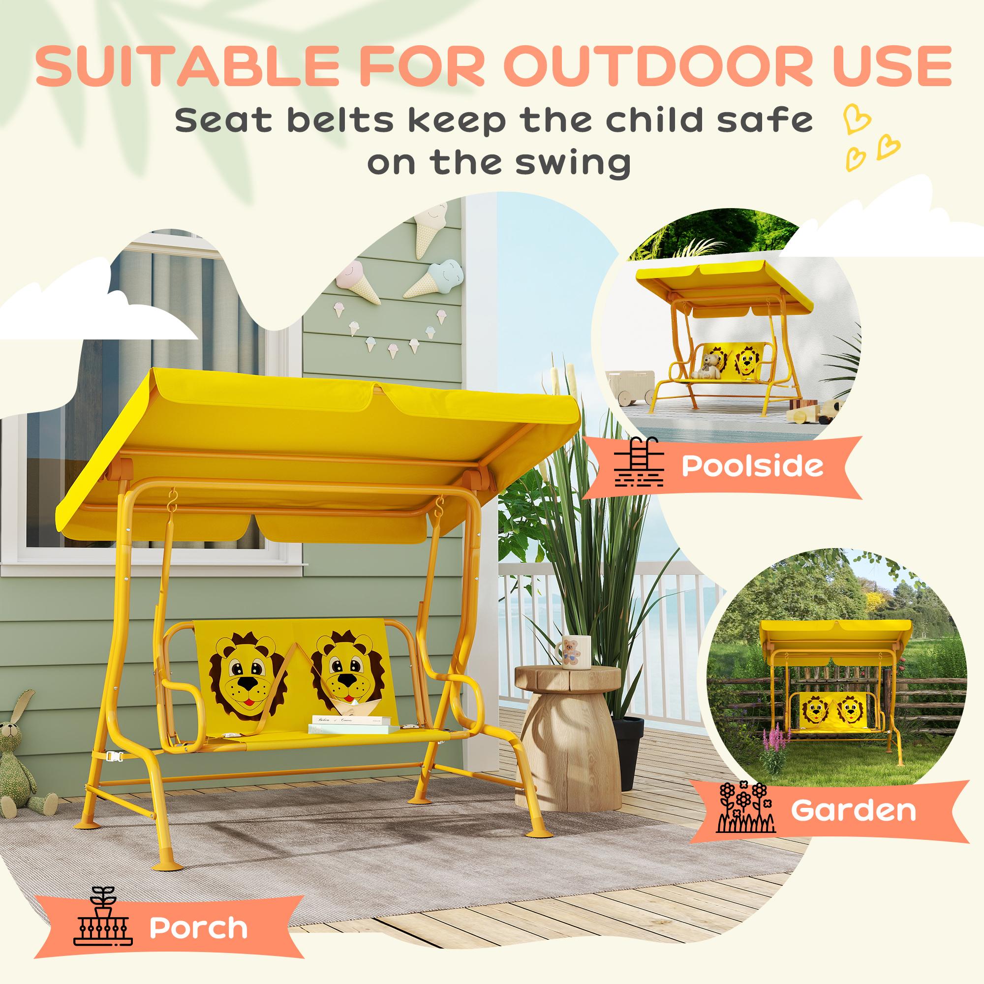Safe & Fun Kids' Swing Chair! Yellow Patio Swing with Adjustable Canopy & Safety Belt – Perfect for Garden, Poolside or Balcony