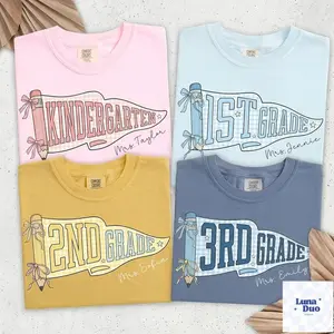 Men's Casual Cotton Short-Sleeve Custom Teacher Team Shirts - Comfort Colors Back to School Grade Level Tees, Cute Button-Accent Teacher Gift for 1st/2nd/3rd/4th/5th Grade