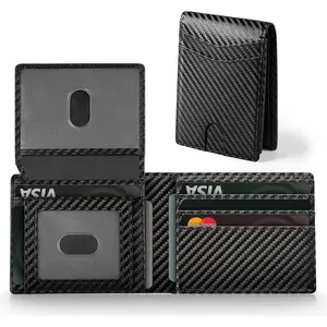 Wallet For Men RFID Blocking Leather Black Wallets Bifold Carbon Fiber Front Pocket Card Holder Mens Accessories With Gift Box