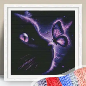 Cat Pattern Cross Stitch Kit, 11CT Cross Stitch Printed Canvas, DIY Cross Stitch Kit for Beginner, DIY Embroidery Supplies