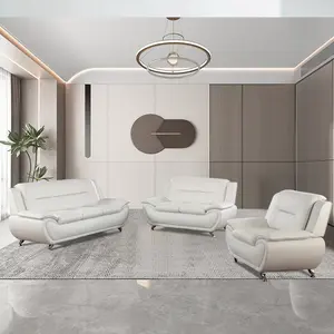 3-Piece White Faux Leather Sofa Set, Breathable Upholstered Couch, Modern Minimalist Sturdy Furniture for Living Room, Apartment and Guest Room