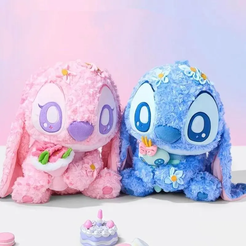 Disney Lilo & Stitch Kawaii Stuffed Animal - Angel Floral Accents 14.9in x 11.8in Soft Huggable Collectible Plush Doll, Animal Fabric Stuffed Toy, House Decoration, Cherished Gift for All Ages (1pc), Kawaii Stuffed Animals