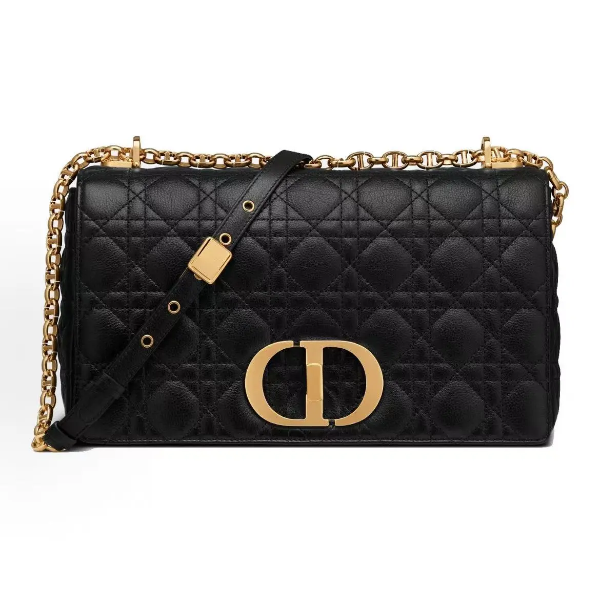 Pre-owned Dior Calfskin Crossbody Bags Caro Embroidered Chain Padded Top Zip Closure with Gold Buckle Small Crossbody Bag