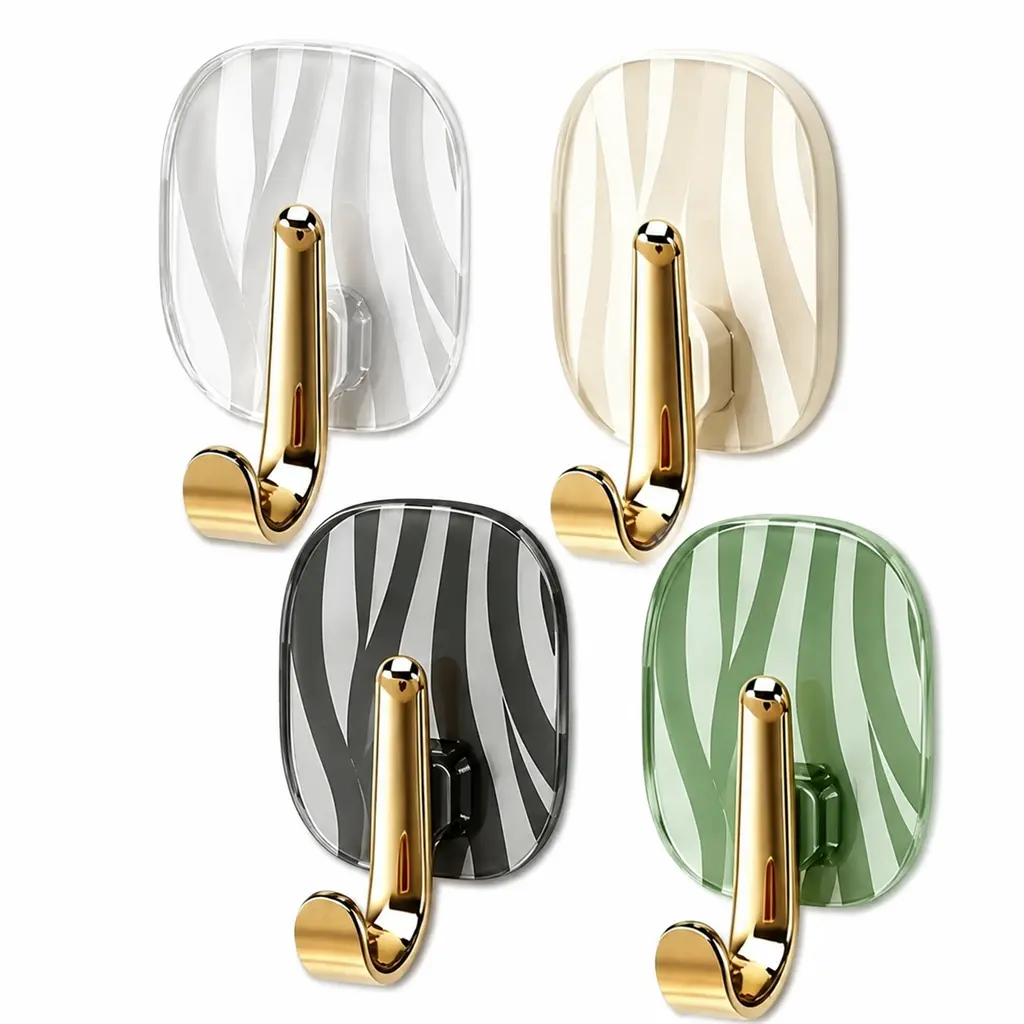 Zebra Pattern Hooks with Gold Finish - Set of 4 Decorative Wall Hooks in Clear, Beige, Black, and Green Options sohochic