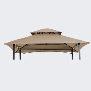 [SOIYELIFE] 8x5Ft Commercial Grade BBQ Gazebo Replacement Roof, Double Tiered Ripstop Canopy with UV Protection & Waterproof Coating, Beige Outdoor Tent Cover for Backyard Cooking Outdoor use