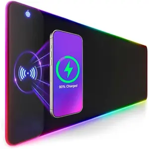 Wireless Charging RGB LED Mouse Pad, Extra Large Gaming Desk Mat for Keyboard and Mouse, Non-Slip Extended Desk Pad