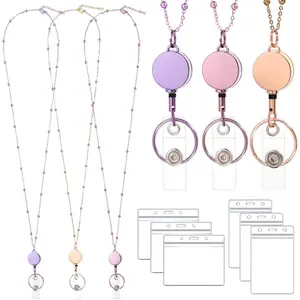 Lanyards for Id Badges 3 Pack Badge Lanyard with 6 Pcs Id Badge Holder Retractable Badge Holders Stainless Steel Teacher Lanyards for Women Cruise Ship Lanyards