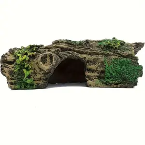 1 Durable ABS Resin Shape Hollow Stump Cave Hideout for Reptiles and Amphibians - Natural Multiple Entry/Exit Habitat Decoration, Aquatic/Terrestrial Turtle, Frog, Lizard Shelter (No Assembly Required), Reptile Hideout Enclosure
